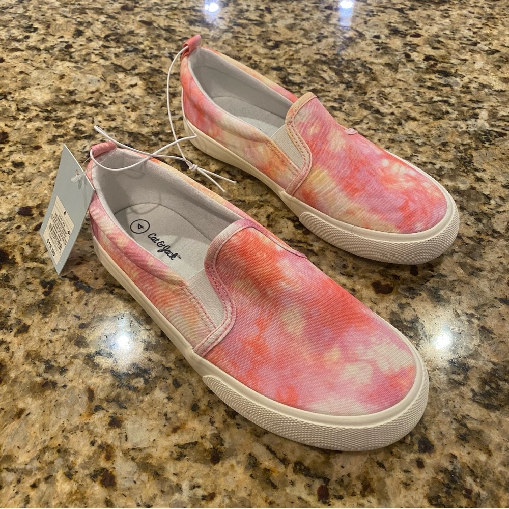 Cat & Jack Multicolor Sariah Slip On Sneaker Pink Yellow Tie Dye Girl Size 4 NWT
